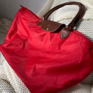 Red LongChamp Shoulder Tote